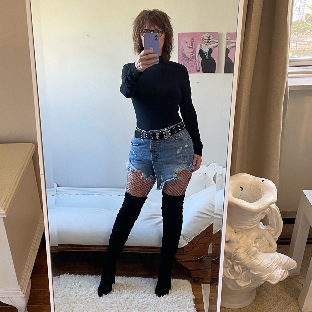 STEVE MADDEN DENIM BLUE SKORTS BUTTON FLT FRONT ASYMMETRIC COTTON POCKETS